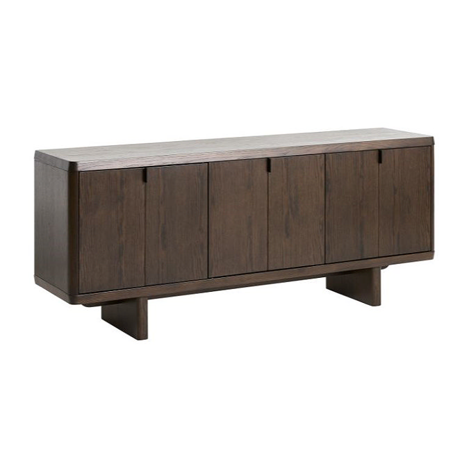 side on image cut out on white background of three drawer sideboard in dark oak