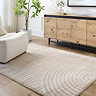 image of beige and cream modern arch pattern rug on light wood flooring of living room