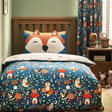 Fox and woodland friends duvet cover set reversible cover image 2
