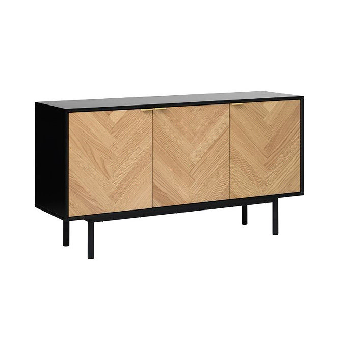 side on angled image cut out on white background of light oak herringbone sideboard