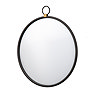 image cut out on white background of round black mirror with round hook