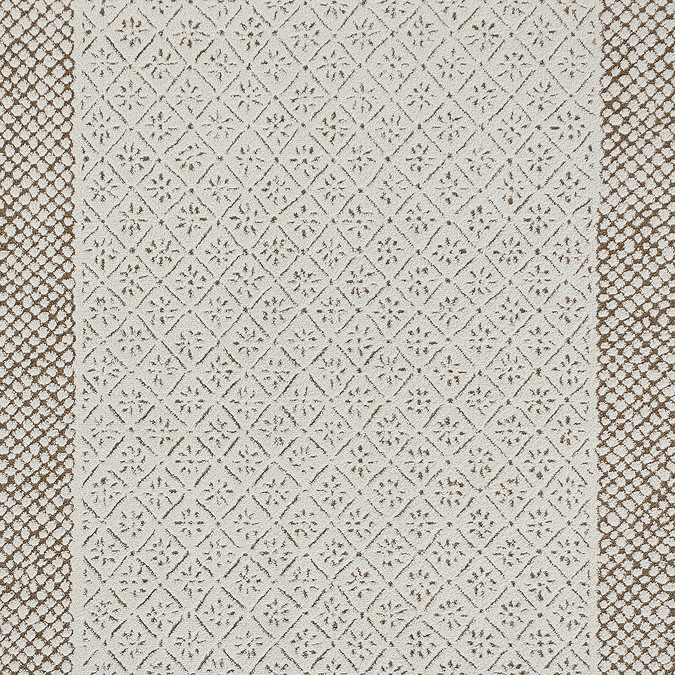 close up swatch image of ivory and brown diamond pattern rug 