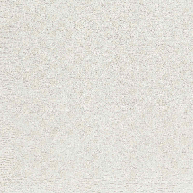 close up swatch image of soft ivory checkerboard rug with subtle line border