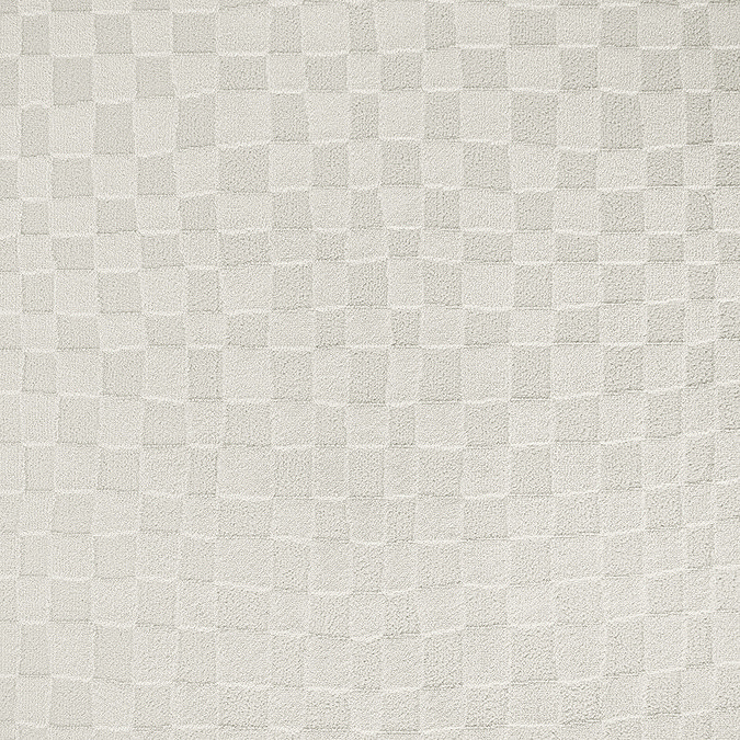 close up swatch image of soft ivory checkered high pile rug