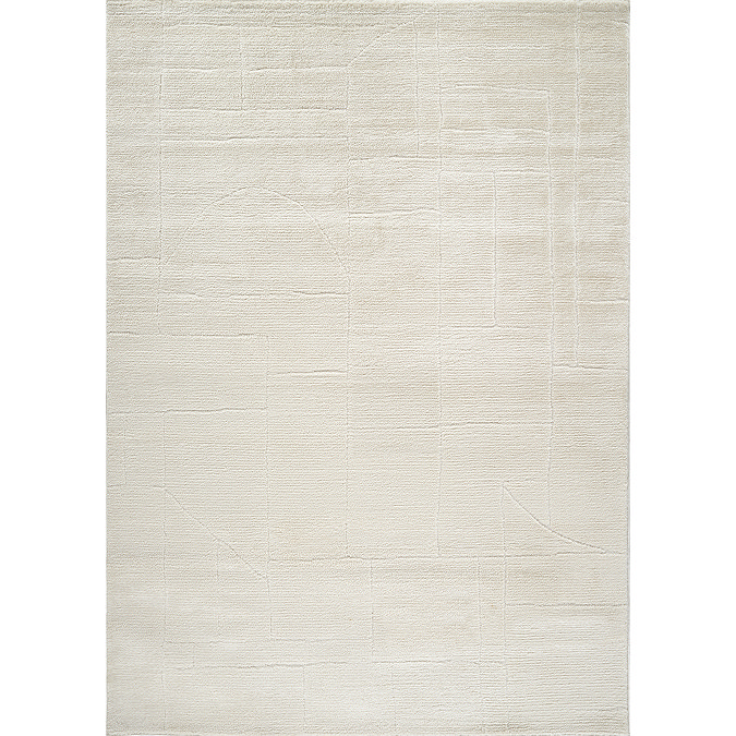 image cut out on white background of ivory rectangular rug with pattern