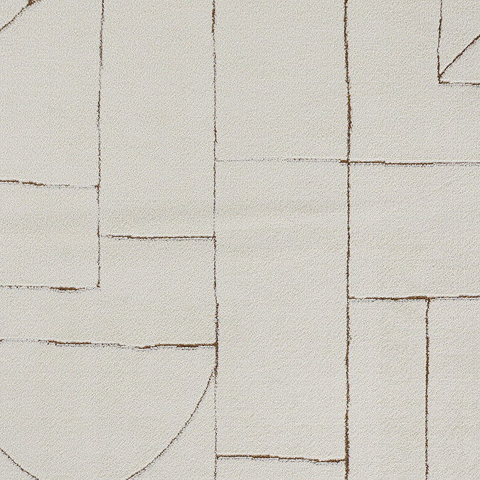 close up swatch image of ivory rug with brown geometric lines