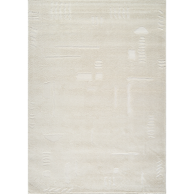 image cut out on white background of soft ivory rug with subtle geometric pattern impressed into the fabric