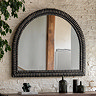 image of arched overmantle wall mirror in wood texture and blackwash