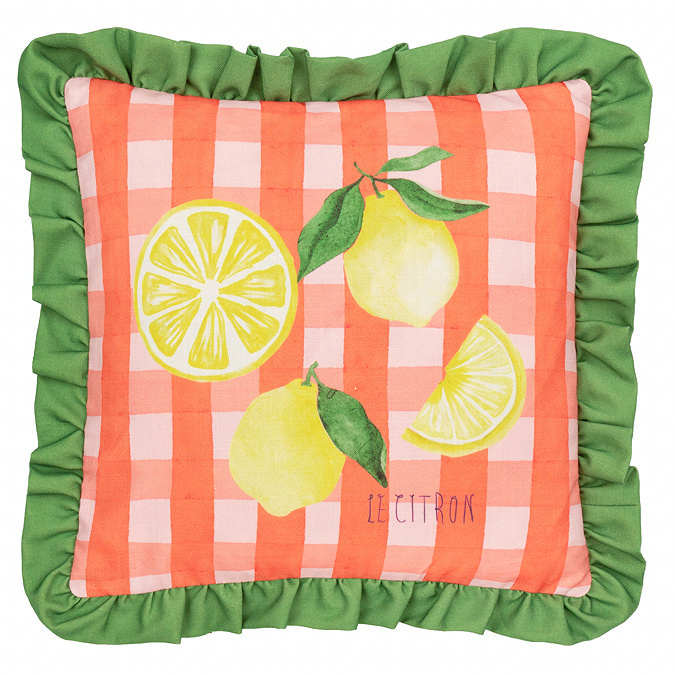 Gingham Citron 43x43cm Feather Cushion in multi image