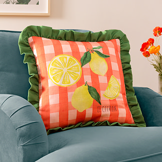 Gingham Citron 43x43cm Feather Cushion in multi image