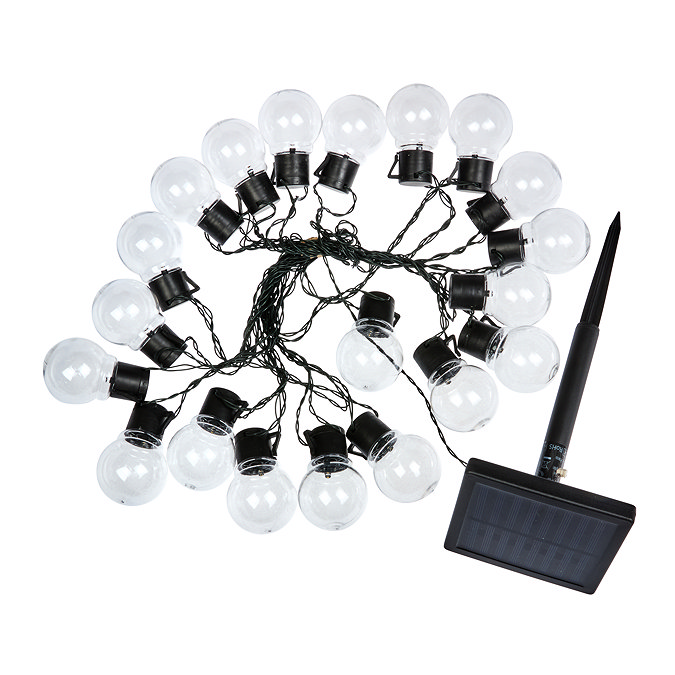image cut out on white background of set of round bulbs with solar stake