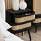 image of 2 drawer rattan and black bedside table with top drawer pulled out