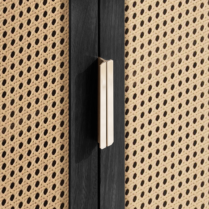 close up image of rattan front of sideboard's doors