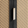 close up image of rattan front of sideboard's doors