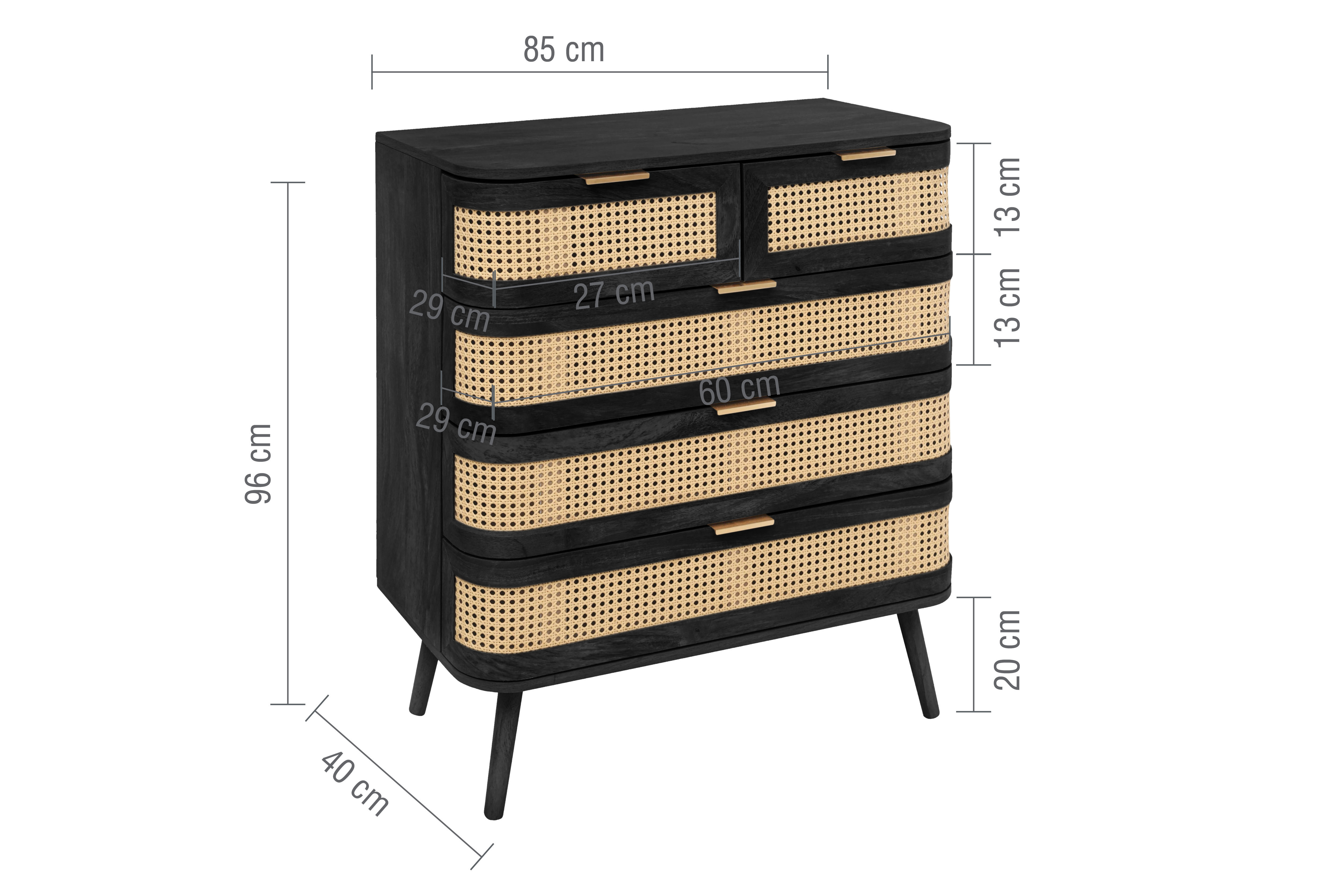 line dimensions image cut out on white background for 5 drawer chest