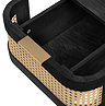 close up image cut out on white background of inside black rattan drawer