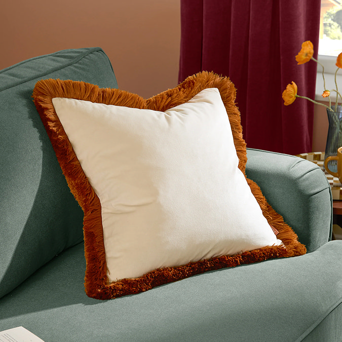 Halo Ecru cushion with ginger tasselled trim image