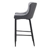 side on image cut out on white background of grey faux leather bar stool with black steel legs