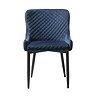 front on image cut out on white background of blue velvet harlequin stitched dining chair with black metal legs