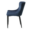side on image cut out on white background of blue harlequin stitched dining chair with black legs