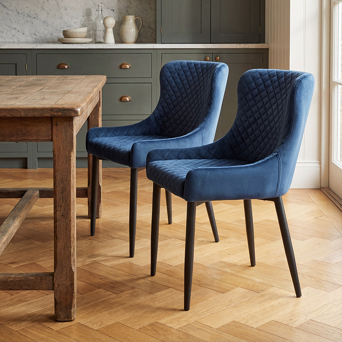 Hampshire pair of blue dining chairs in lifestyle kitchen