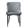 front on image cut out on white background of grey velvet dining chair with black rounded legs