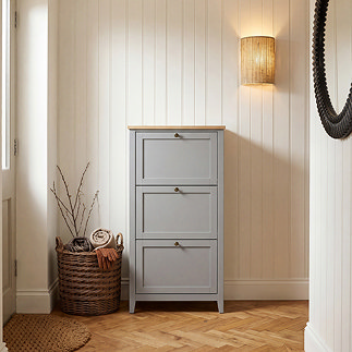 image of 3 drawer painted storage cupboard with oak top