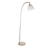 image cut out on white background of gently arched nickel floor lamp with clear shade