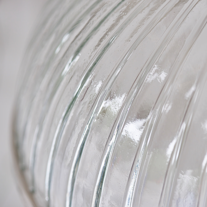 super close up image of ribbed glass of pendant light shade