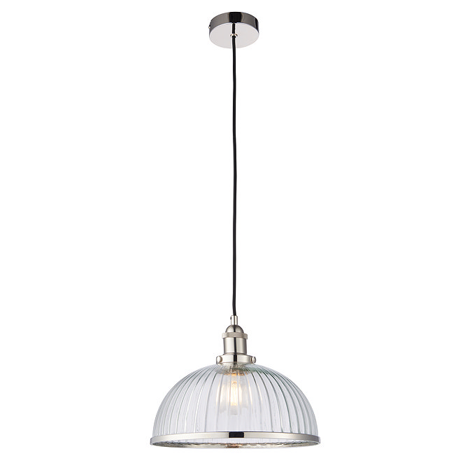 image cut out on white background of pendant light with ribbed glass shade
