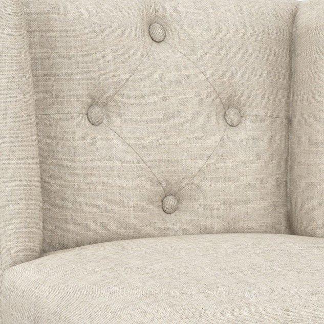 close up on plush stone coloured fabric of bar stool