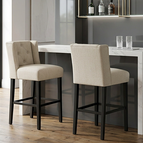 image of stone coloured winged bar stool with black metal legs