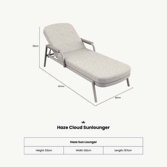 cut out of light grey sun lounger with dimensions specification below