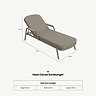 cut out of fabric sun lounger with aluminium frame, with dimensions specification written at the bottom