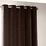 close up on top of chocolate brown curtains, highlighting eyelet design