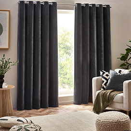 Heavy Chenille eyelet charcoal curtain on window image 1