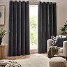 Heavy Chenille eyelet charcoal curtain on window image 1