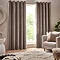 Heavy chenille greige eyelet curtain on window image 1