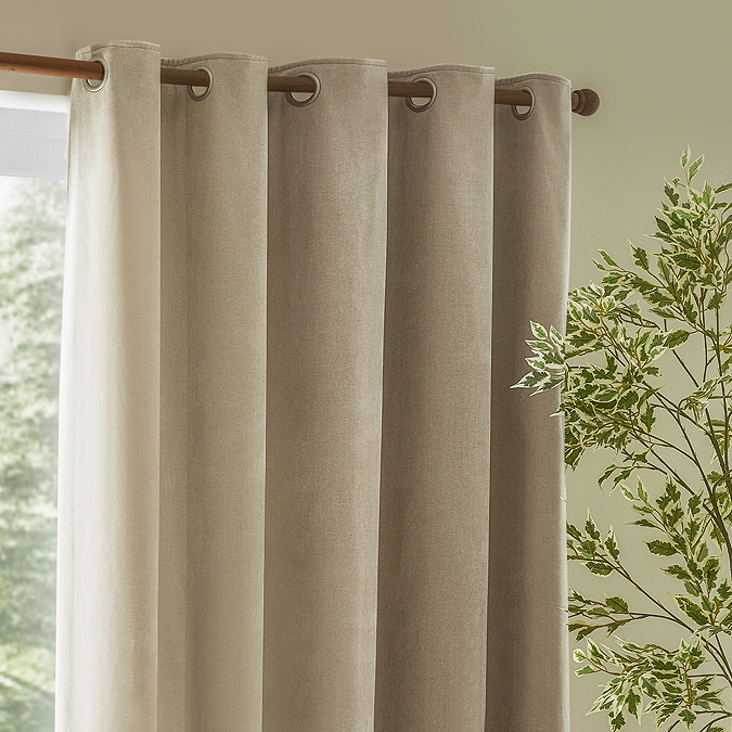 Heavy chenille linen eyelet curtain on window image 1