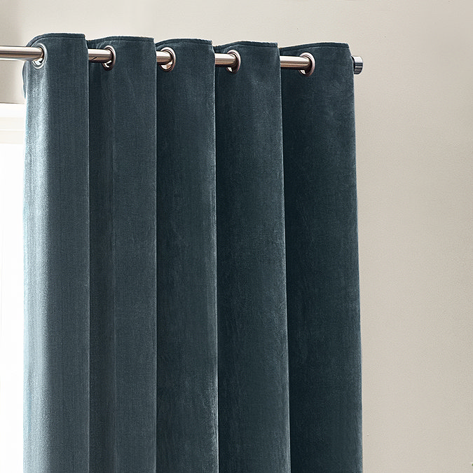 Heavy chenille marine eyelet curtain close up image 2