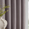 Heavy Chenille Mauve Eyelet curtains over a window close up image