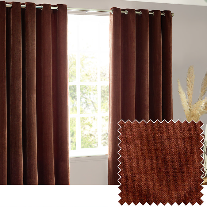 Heavy chenille nutmeg curtains on window image 2