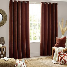 Heavy chenille nutmeg curtains on window image 1