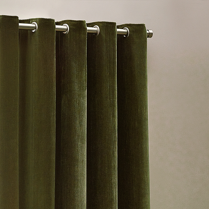Heavy chenille olive curtain close up image 1