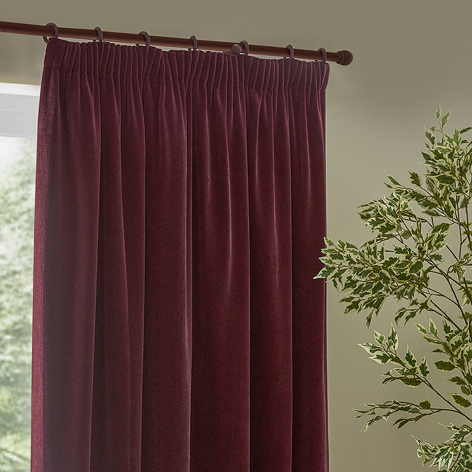 Heavy chenille beetroot curtain close up image 2