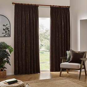 Heavy chenille brown curtains on window image 1
