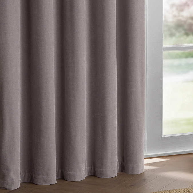 Heavy Chenille Mauve pencil pleat curtains close up image
