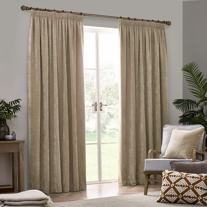 Heavy chenille natural curtain on window image 1