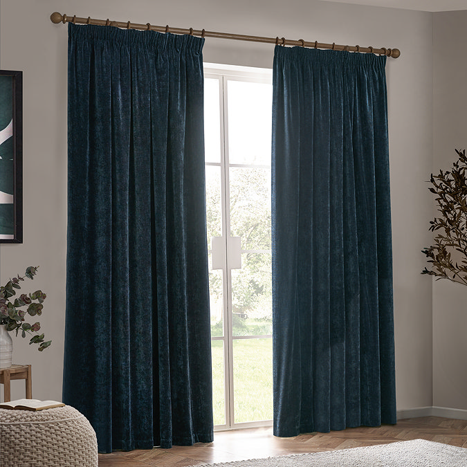 Heavy chenille navy curtain on window image 4