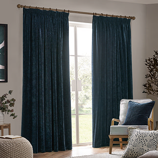 Heavy chenille Navy curtains on window image 1